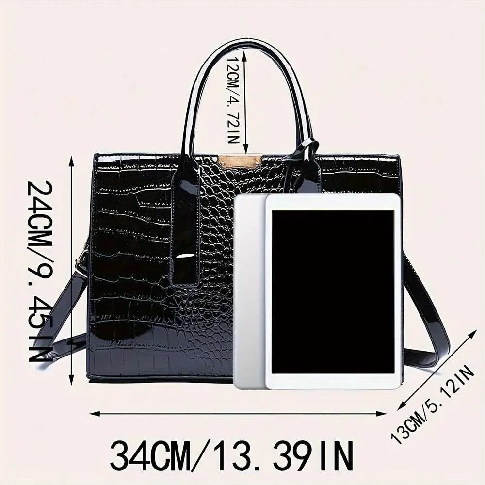 Solid Color Crocodile Patterned Square Tote Classic And
