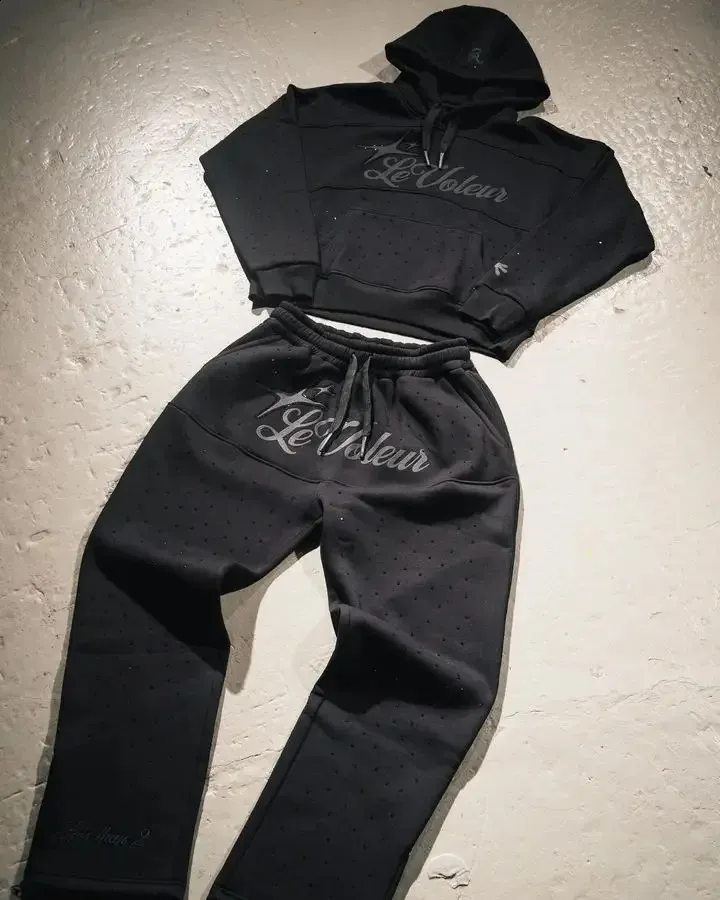 Y2K Survêtement 2 pièces pour homme Los Angeles Sweat à capuche ample et pantalon de jogging Ensemble 2 pièces Hiver Loisirs Survêtement Sweat-shirt à capuche Pantalon de survêtement Tenue