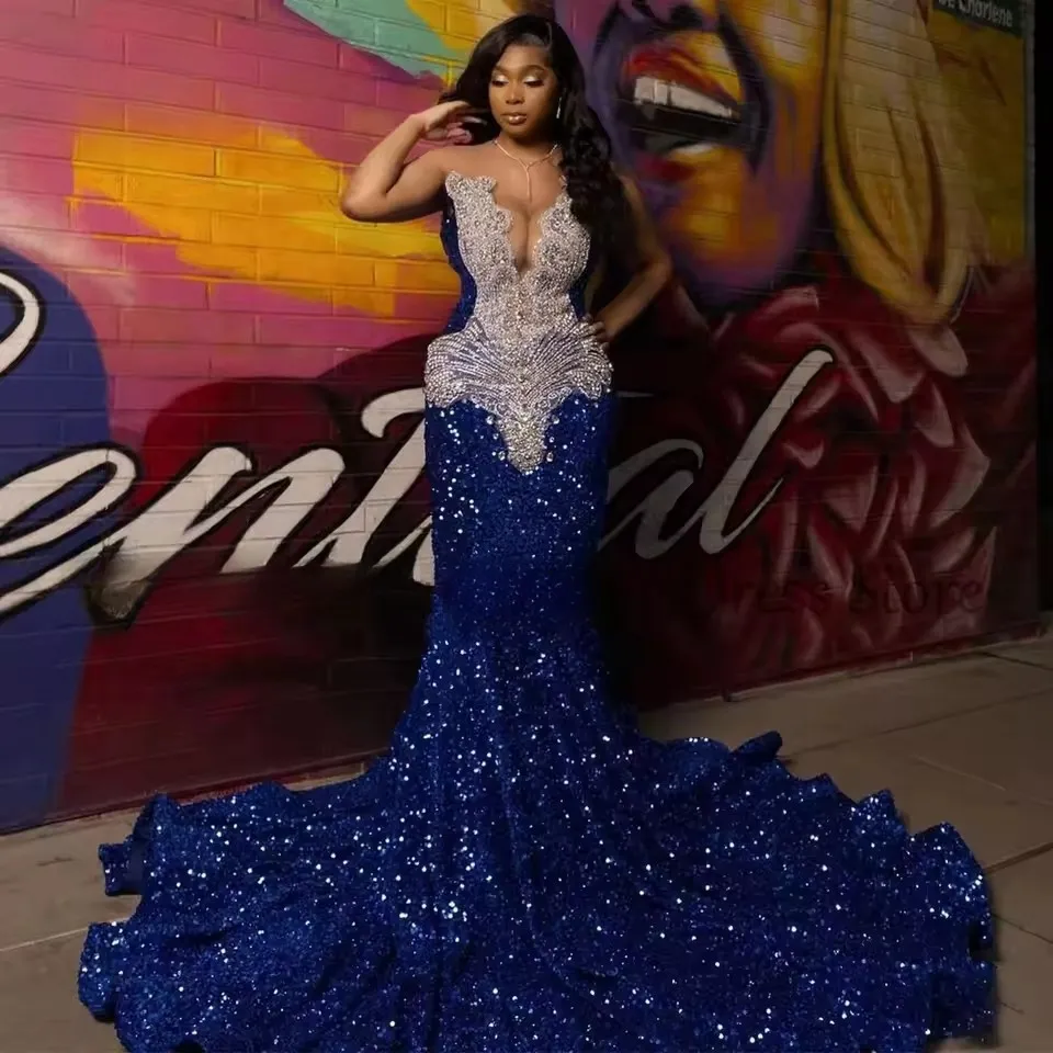 black actor dressed like a woman Shiny Sequins African Mermaid Prom Dresses Long Train Black Girls Page –  shinydress main image 0