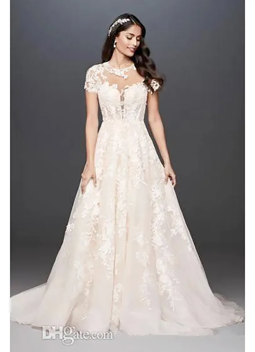 Plus Size Princess Cassini Short sleeve wedding dress with Short Sleeves and Jewel Neckline - Perfect for Garden or Country Weddings Plus Size Princess Cassini Short sleeve wedding dress with Short Sleeves and Jewel Neckline - Perfect for Garden or Country Weddings