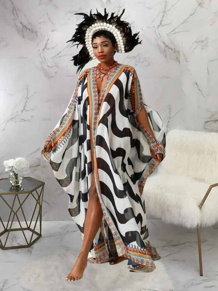 elegant kaftan maxi dress ELGA Kaftan Maxi Long Dress Soft Breathable Rayon Fabric Tribal Black White African Patterns Boho Festival Elegant Shamanic AJJAYA
