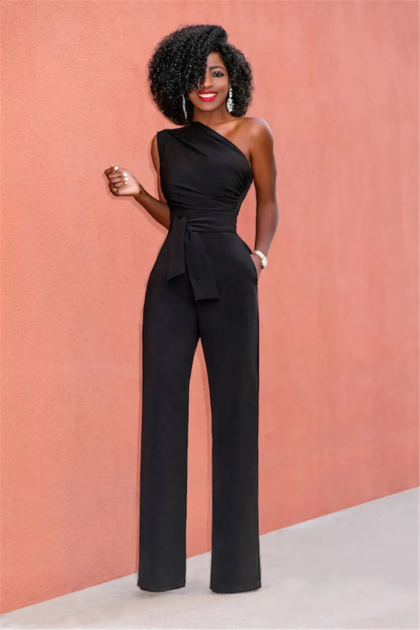 KIRUNDO Black One Piece Jumpsuit Casual Summer Loose Off Shoulder