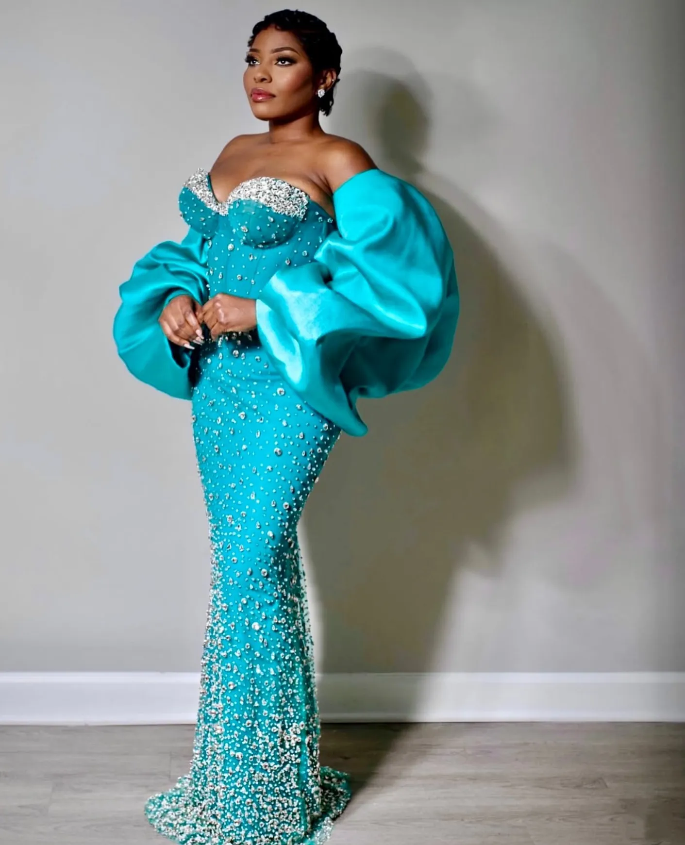 teal prom dresses 2025 Teal Blue Evening Teal Unique Beaded Satin Dress With Lace-Up Back And Leg Slit 11206 this dress ensures you shine with style and grace Prom Dress Trends 2025: What's
