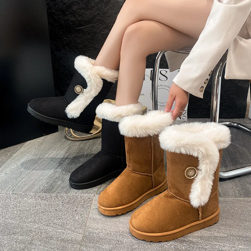 Designer Women's Motorcycle Snow Boots With Thick Heel And Midsole_voghion.com