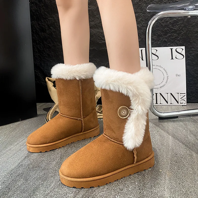 Designer Women's Motorcycle Snow Boots With Thick Heel And Midsole_voghion.com