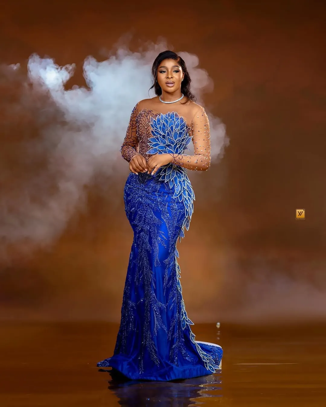 blue tulle dress plus size Plus Size Formal Split Joint V Neck Tulle Ruffle Trailing Maxi Dress Royal Blue-2XL/18-20