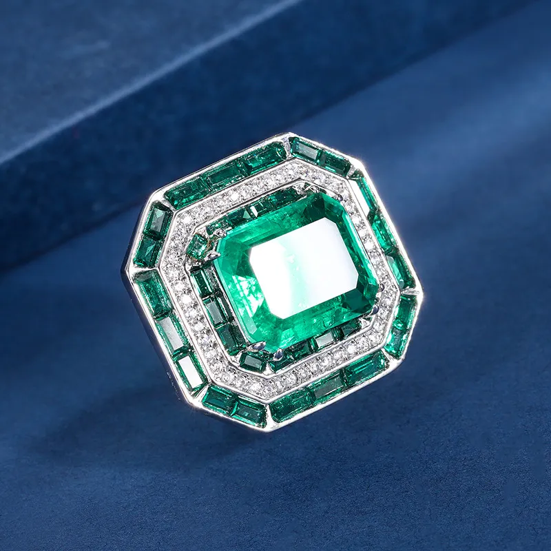 Stunning Emerald Princess Cut Wedding Rings Sterling Silver Luxury_voghion.com