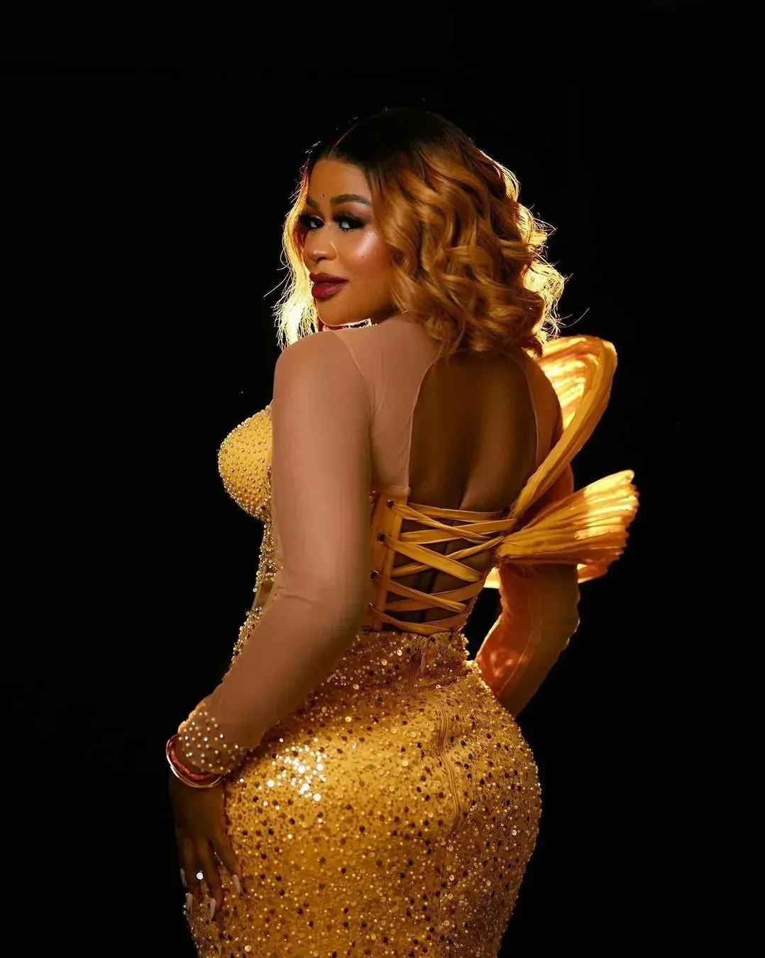 Yellow Beaded Sheath Formal dress with slit with Full Sleeves - Perfect for Formal Parties, Birthdays, and Special Occasions