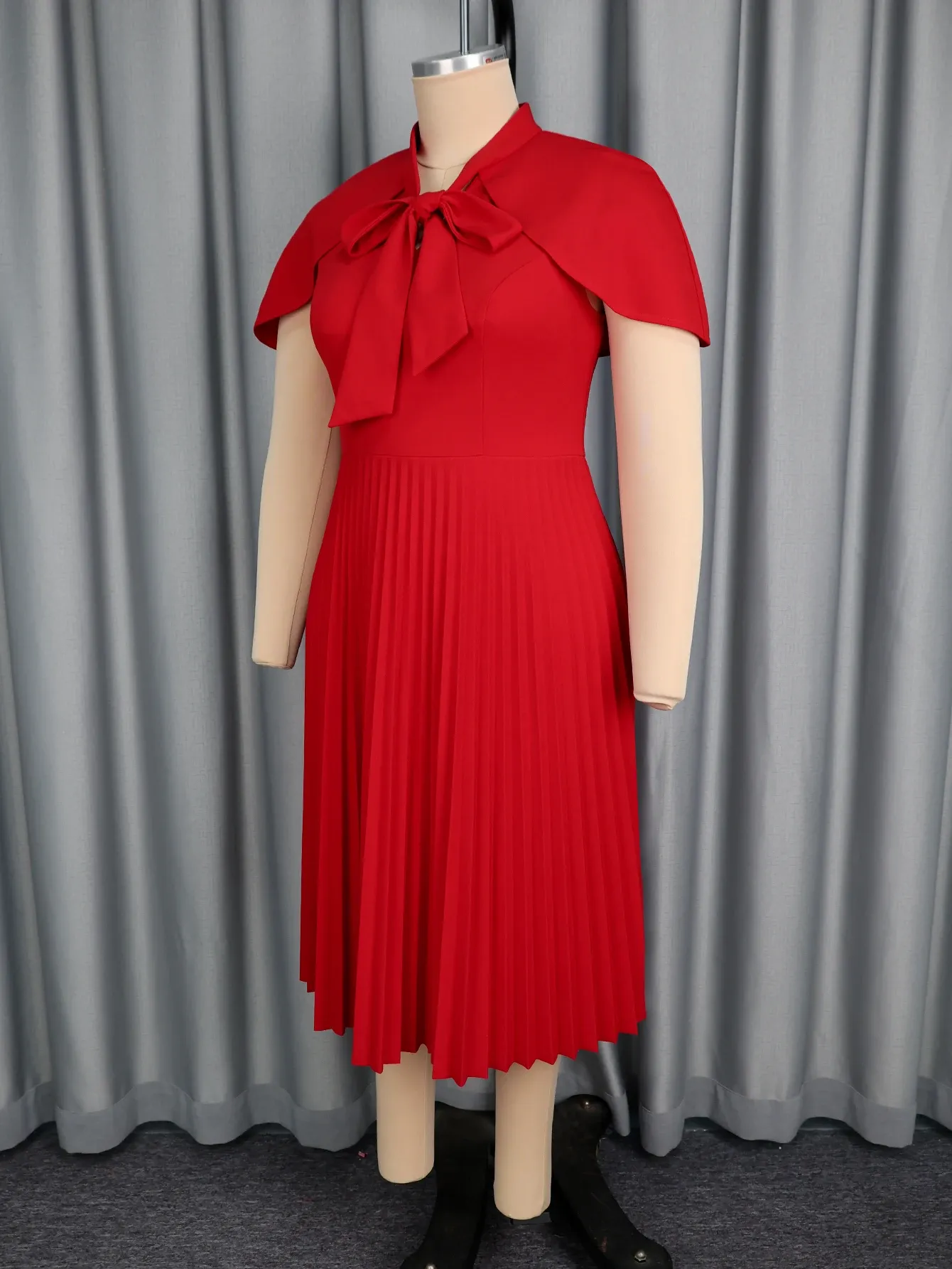 Elegant Red Church Daily Bow A Line Midi Pleated... From 22,4  | DHgate