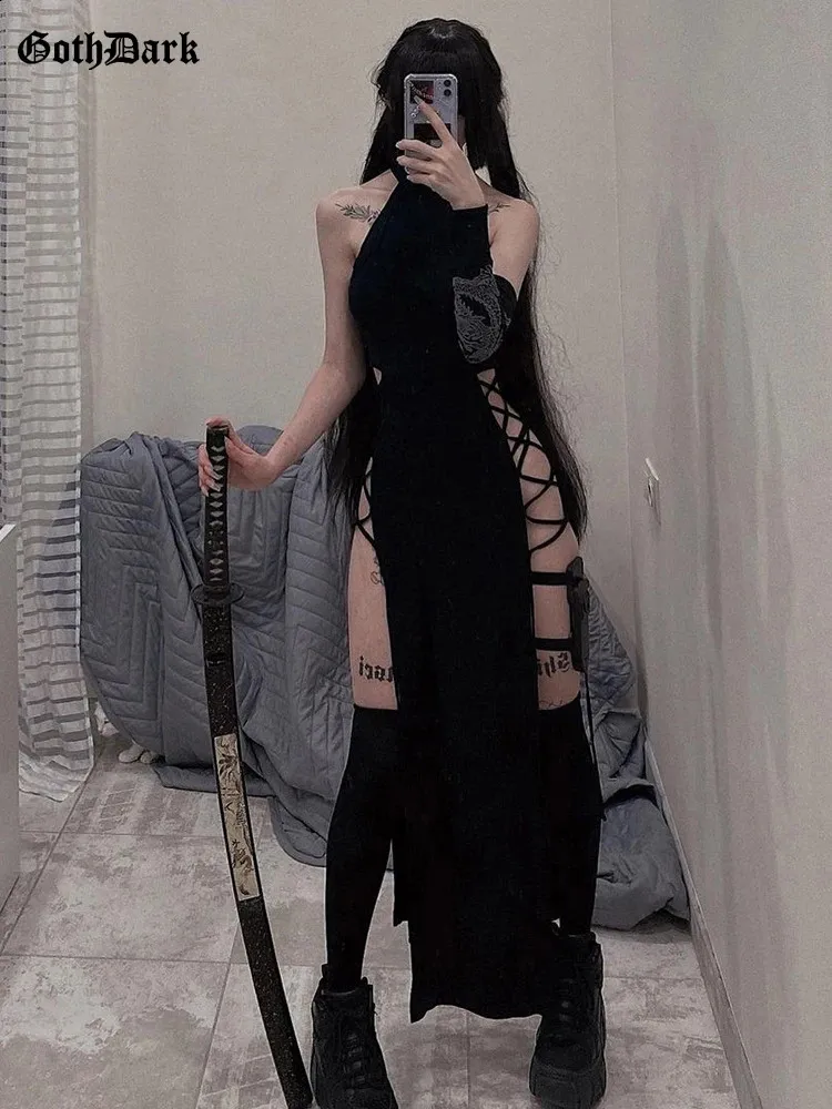 black alt dress Gothic Lilith Maxi Dress by Restyle with Harness and Mesh Skirt main image 1