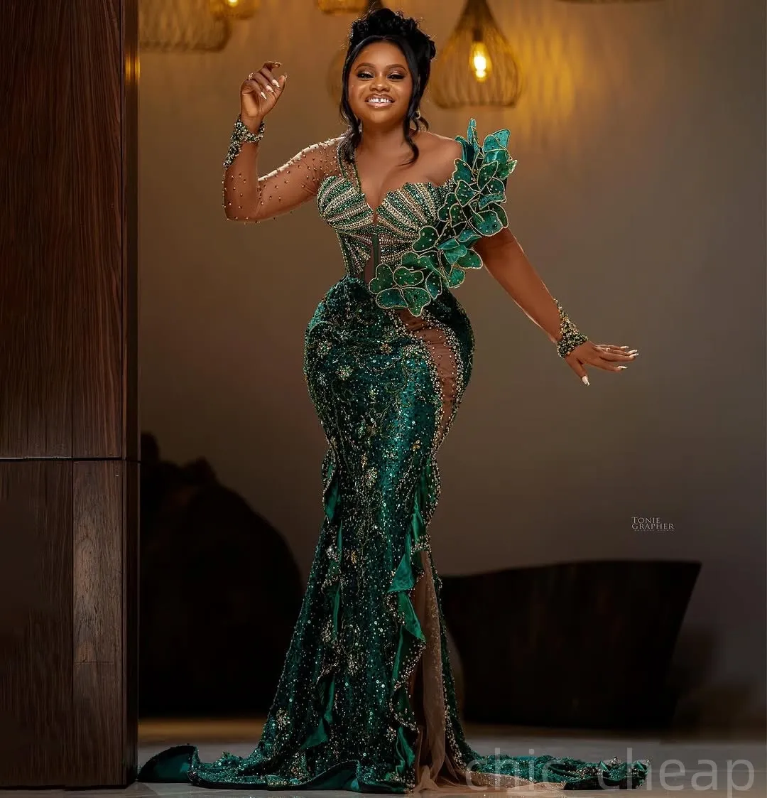 green long sleeve evening dress Mermaid Dark Green Long Sleeves Beading Mother of Bride Dress US16 / Dark Green