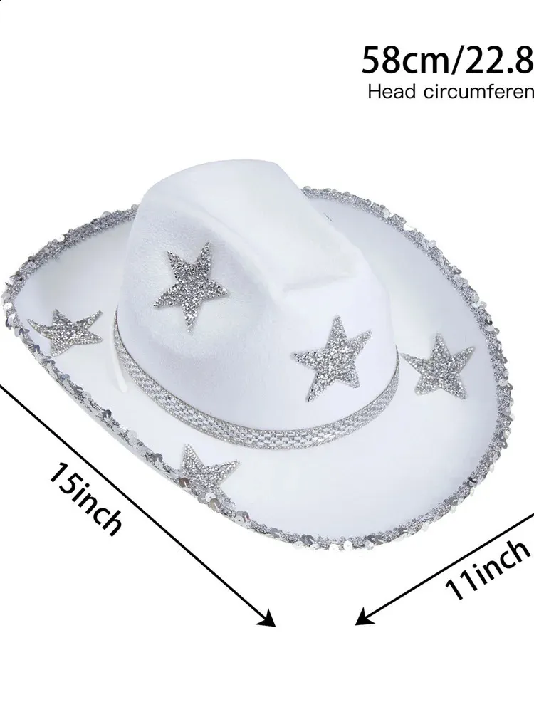 CHRONSTYLE Women Rhinestone Star Wide Brim Cowboy Hat  display picture 3