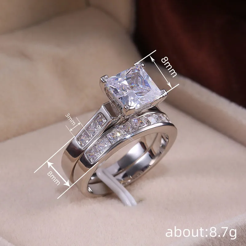Designer 925 Sterling Silver Crystal Square Solitaire Ring Gold_voghion.com