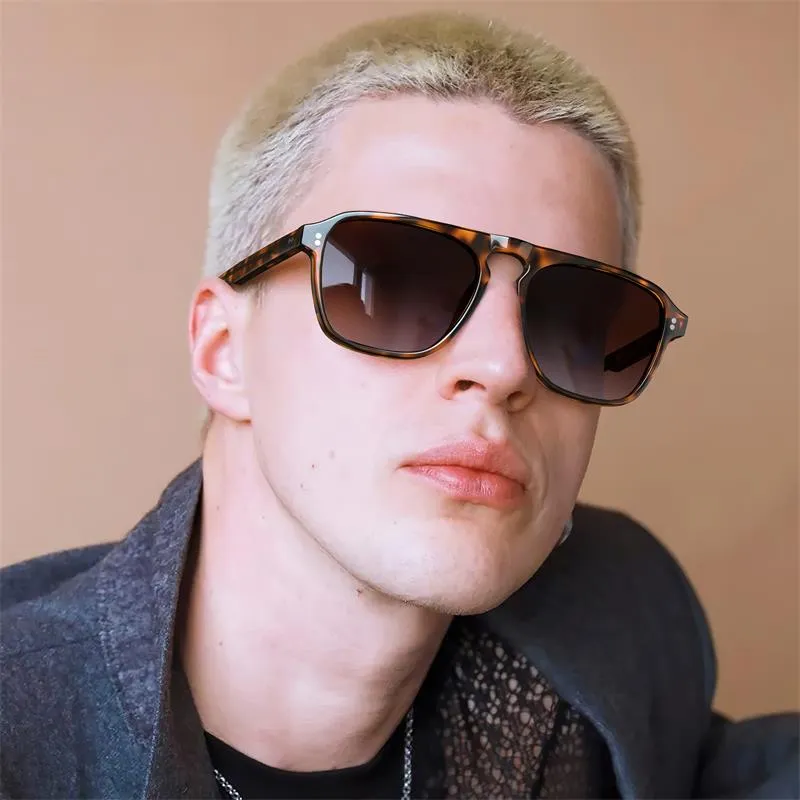 Square Polarized Sunglasses with UV Protection, Retro Embossed Pattern, Acetate Trendy Retro Hand-crafted Acetate Curved Polarized  main image 2