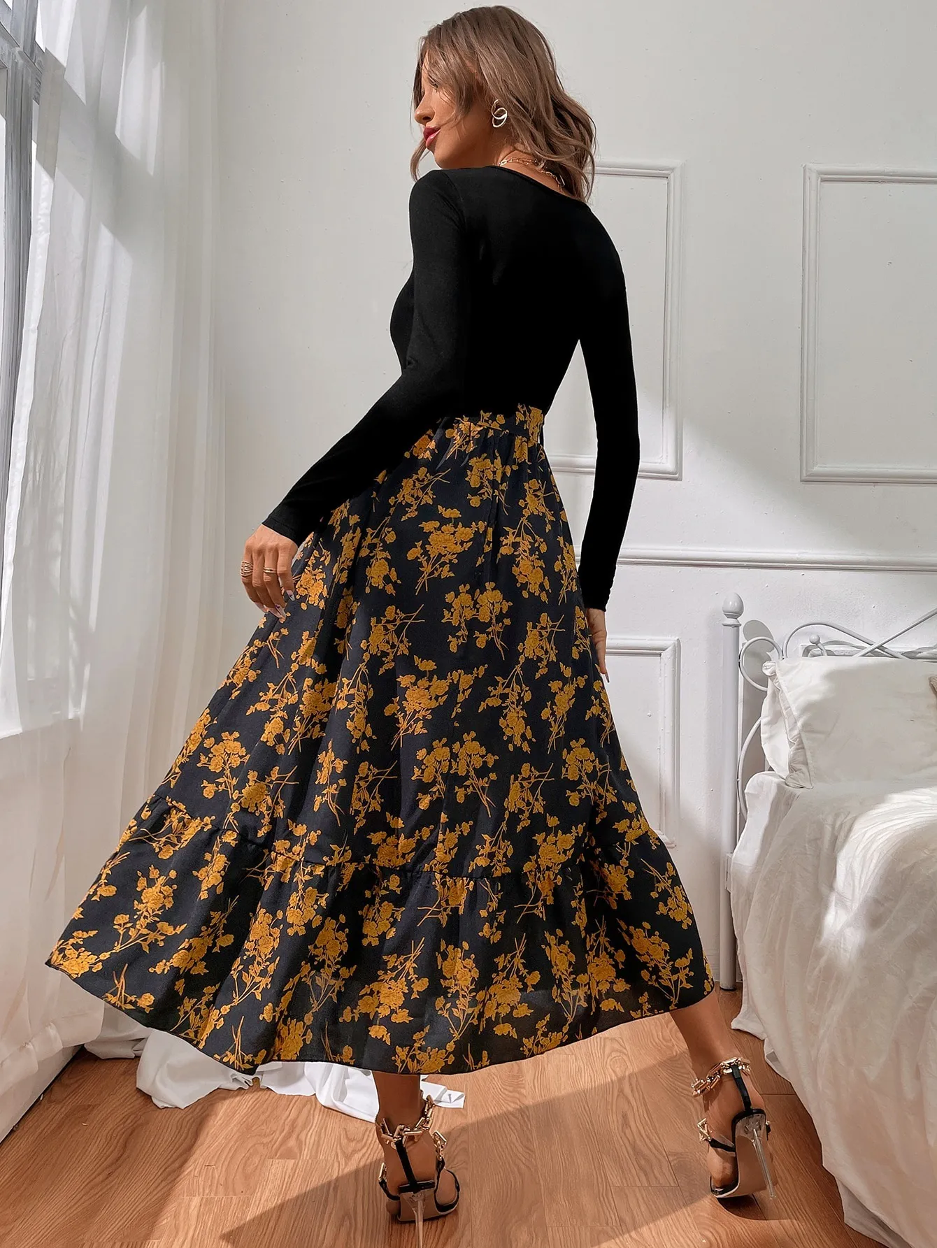 Designer Women's Long Sleeve Vintage Print V-Neck Floral Midi Dress -  Spring Autumn New Holiday Dress from Dhgate Basic & Casual Dresses - price  36.96