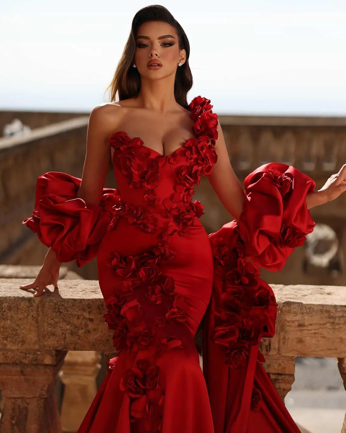 red prom dress one shoulder Prom Dress Red One Shoulder Dress Ava Presley One Shoulder Rosette Prom Dress 47004