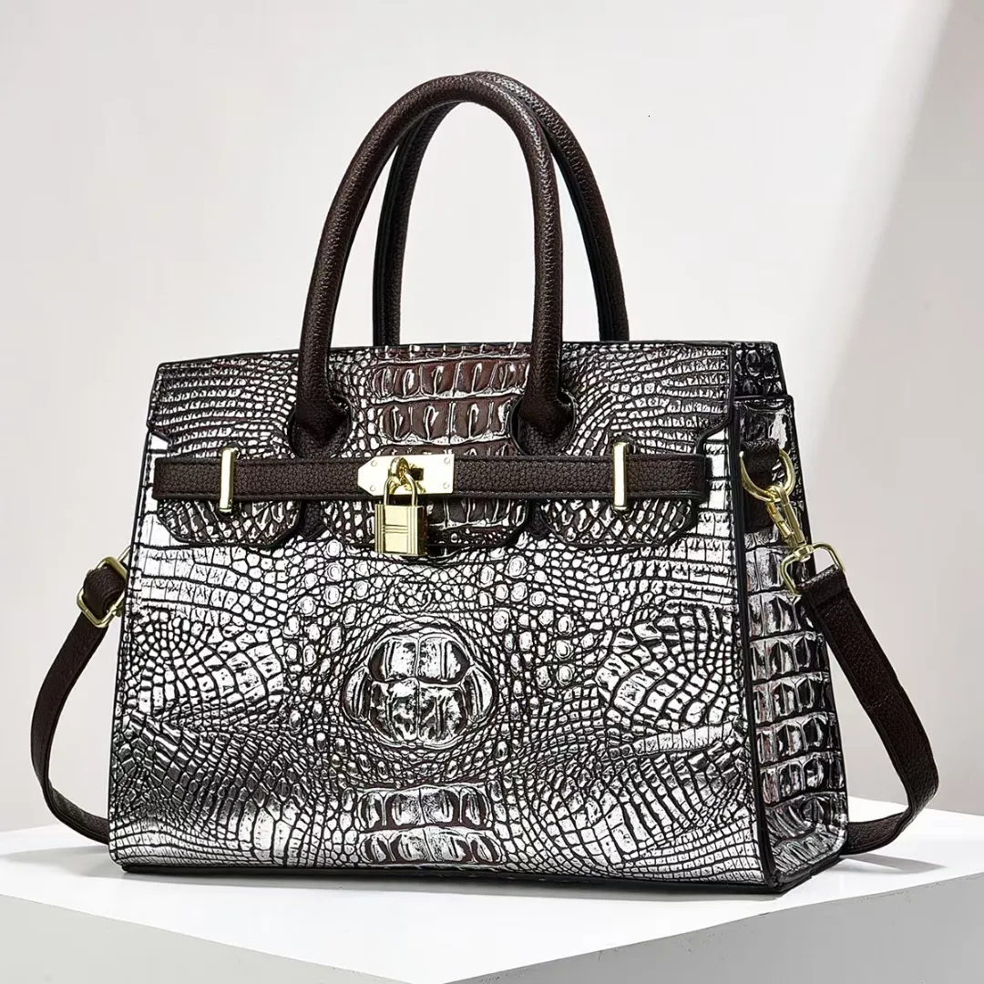 Light luxury crocodile patterned large versatile womens crossbody