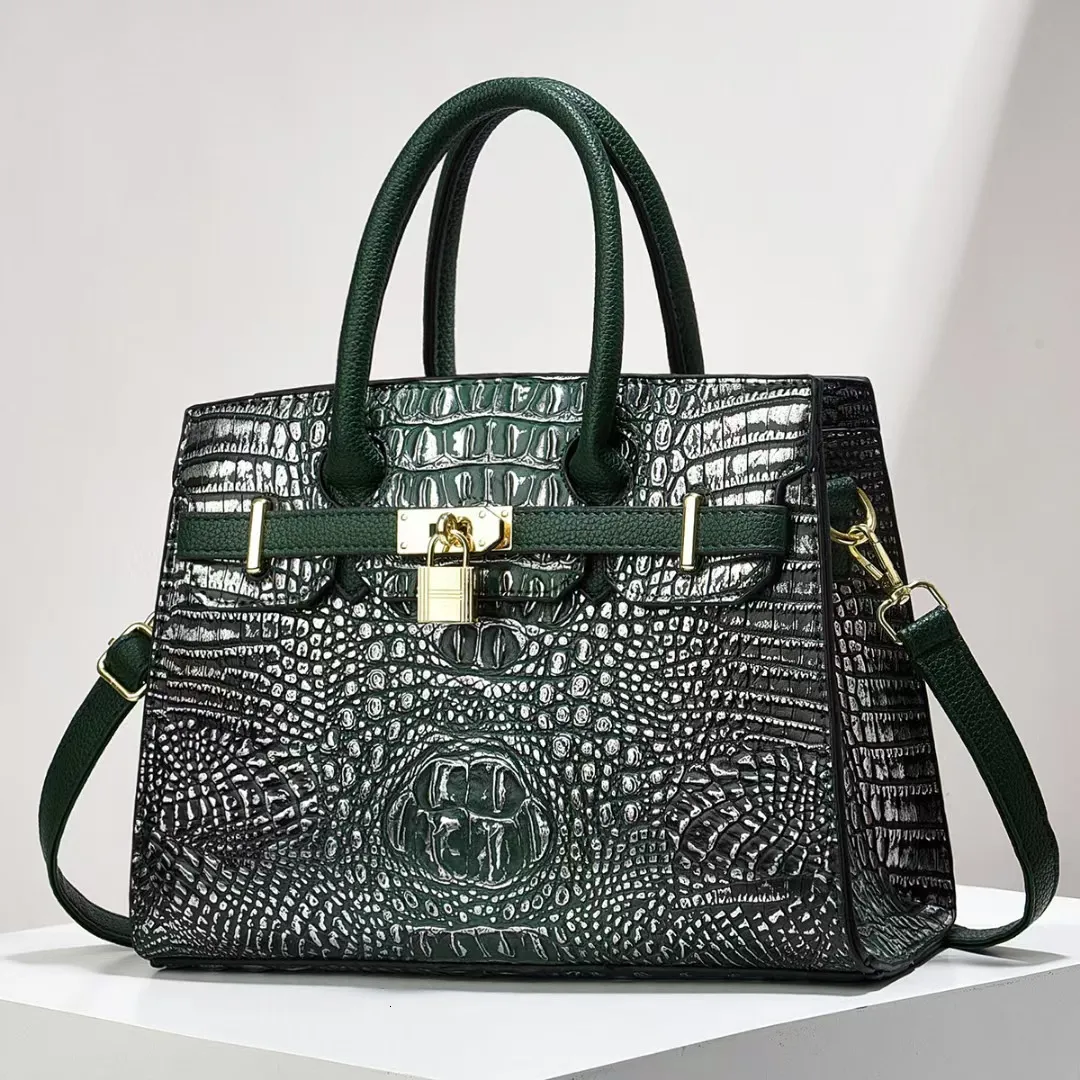 Light luxury crocodile patterned large versatile womens crossbody