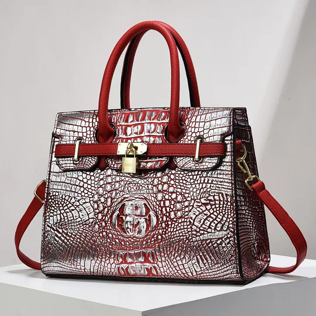 Light luxury crocodile patterned large versatile womens crossbody