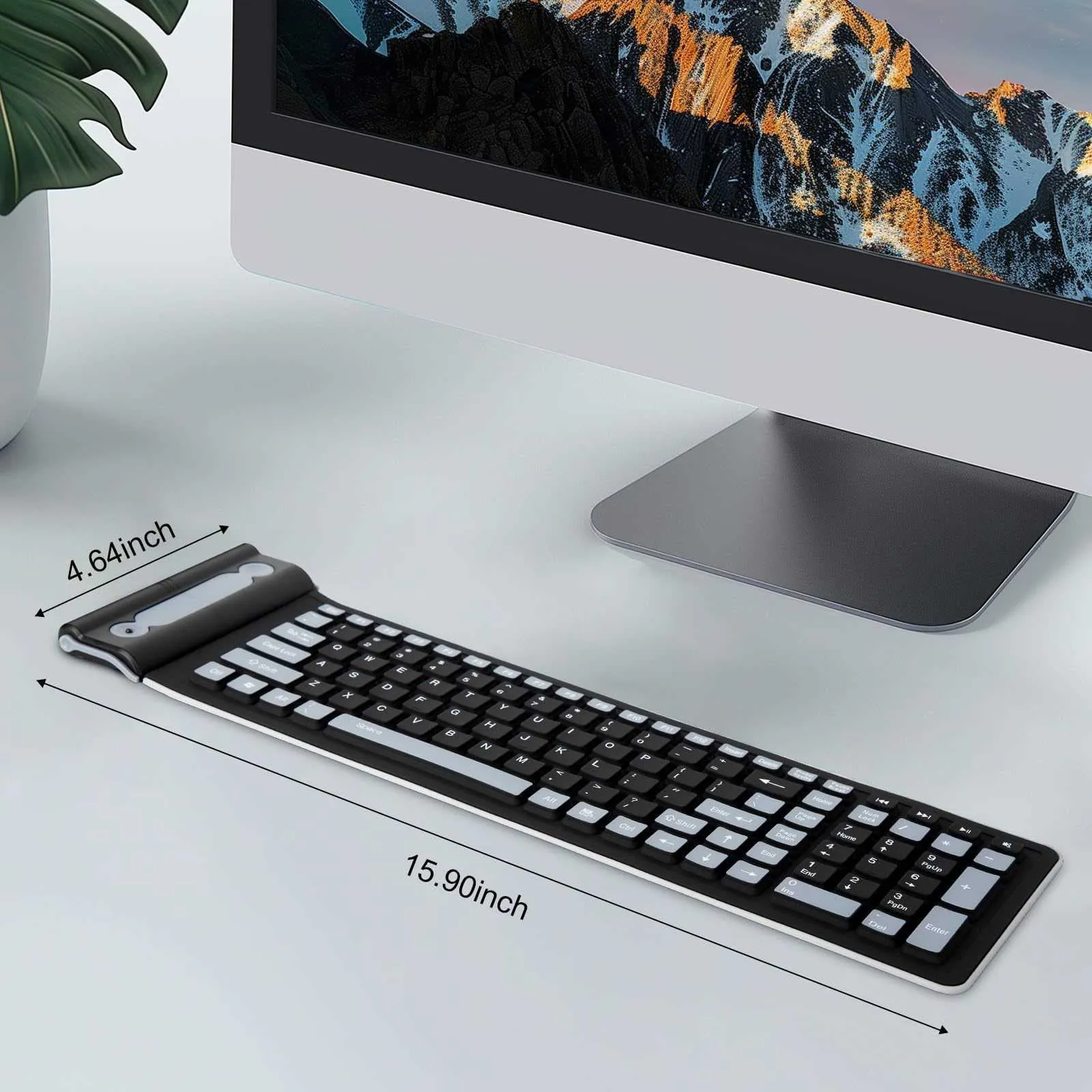 Pc Keyboard Rol Z250326 Wireless Silicone Keyboard Foldable Waterproof Slim Flexible ...