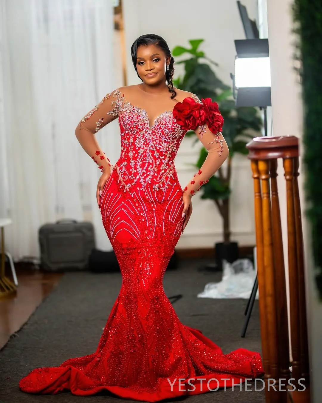 Ball Gown Bridesmaid Royal Blue Gown Midi Dresses Plus Size Sheer Long  Sleeve Red Elegant Dress Elegant Red Mermaid Prom Dress: Long