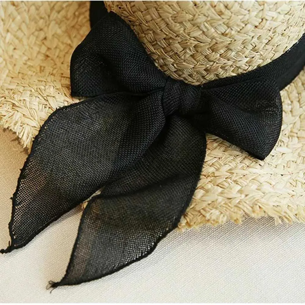 Vtg Vivian Wide Brim Straw Sun Hat Black Ribbon Bow Boater Beach Wedding Coastal Wen Raffia Straw Hats High Quality Wide Brim Boater... From  main image 4