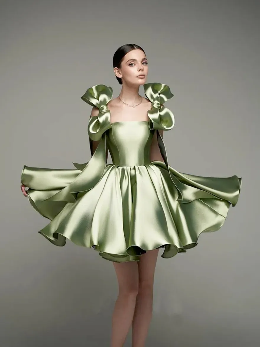 emerald green homecoming dresses Light Green Satin Short Strapless Dress main image 0