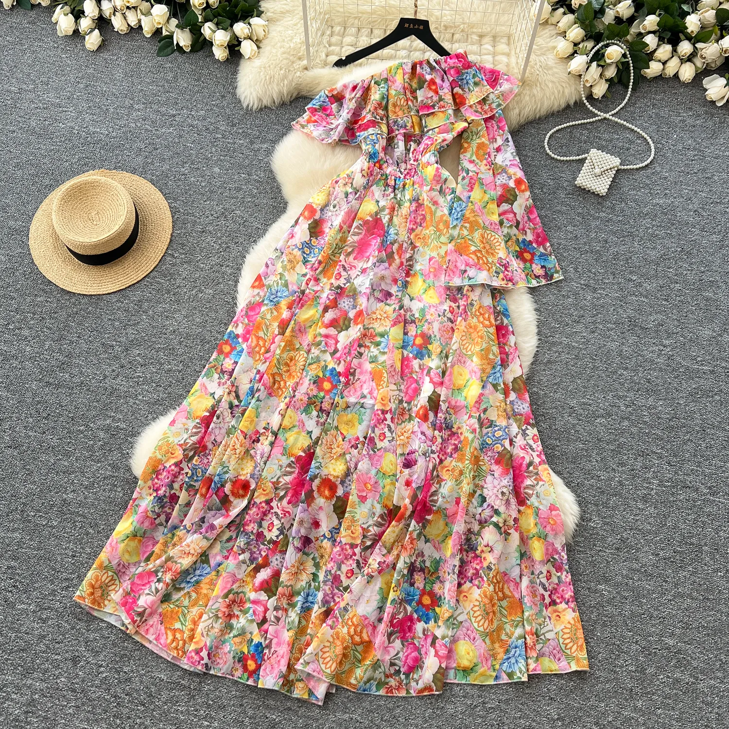 open lace back dress Kleo One Shoulder Maxi Dress - Pink Floral main image 0