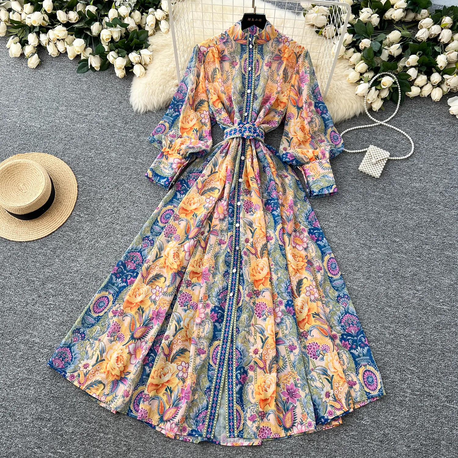 Casual Dresses Womens Bohemian Chiffon Maxi Dress Turtleneck Lantern Sleeve,  Vintage Print Belted Holiday Vestidos For Spring Autumn 2025 From  Xiongstore, $35.18 In Bulk | DHgate.Com