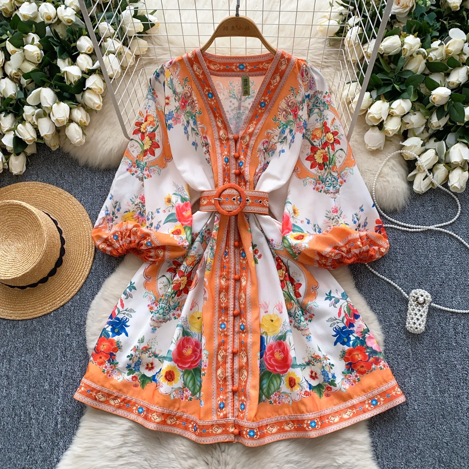 Korean High-Waisted Flower Print Casual Dress with Sash and Stand Collar Casual Dresses Spring Summer Lantern Sleeve Floral Print Short Dress Womens  V Neck Single Breasted Belt Mini Party Vestidos Office Lady 2025 From  Xiongstore, $36.19 | DHgate.Com