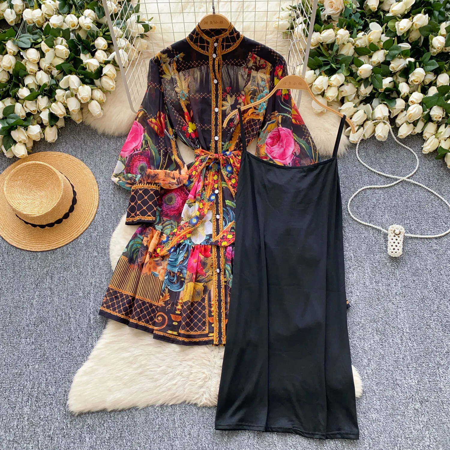 Autumn New Casual Dresses 2025 Spring Summer Vintage Print Loose Dress  Womens Stand Long Lantern Sleeve Single Breasted Belt Lace Up A Line  Vestidos From Xiongstore, $34.18 | DHgate.Com