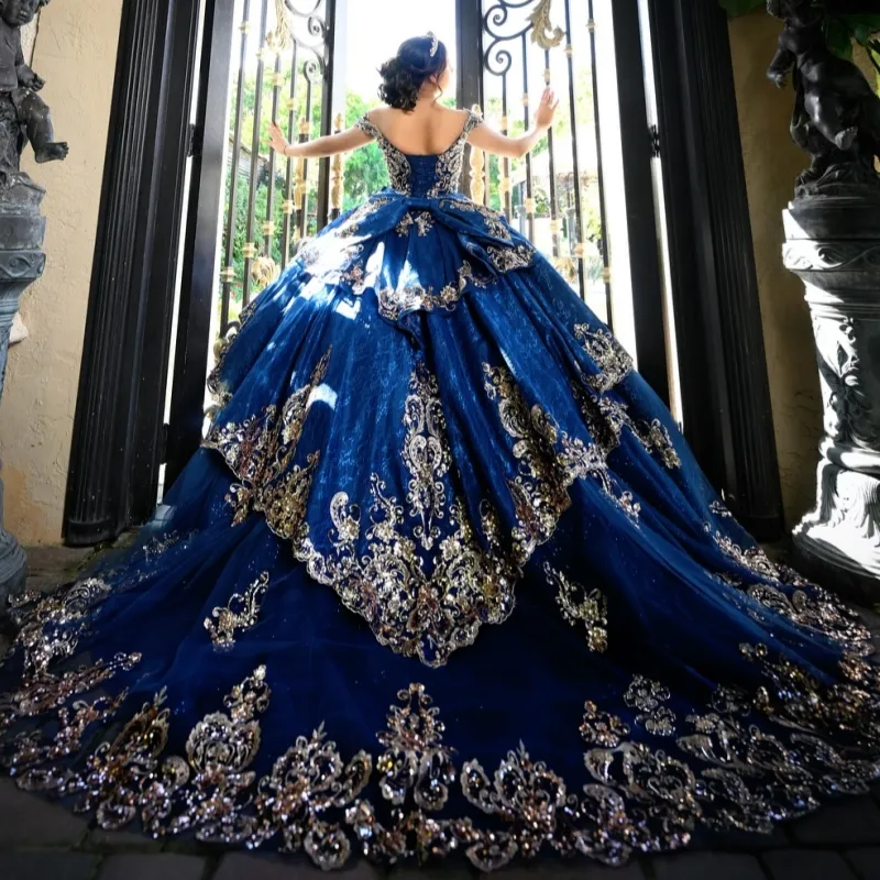 royal blue 15 dresses with gold Shiny Quinceanera Off Shoulder... From Zaomeng321, $312.53 royal blue quinceanera dresses with sleeves