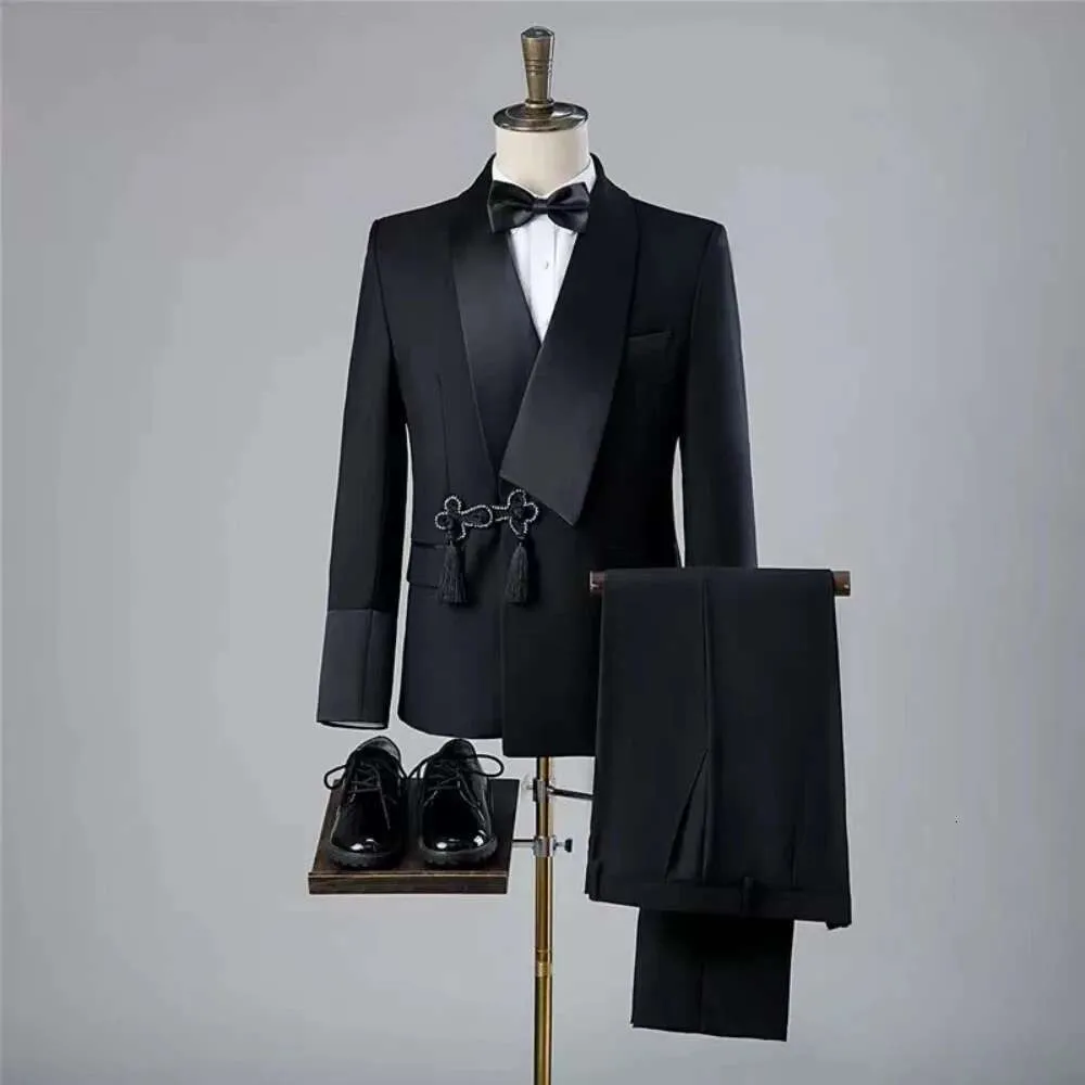 2024 Mode Mannen Pak Slanke 2 Stuk Pak Business Bruiloft Party Jas Vest