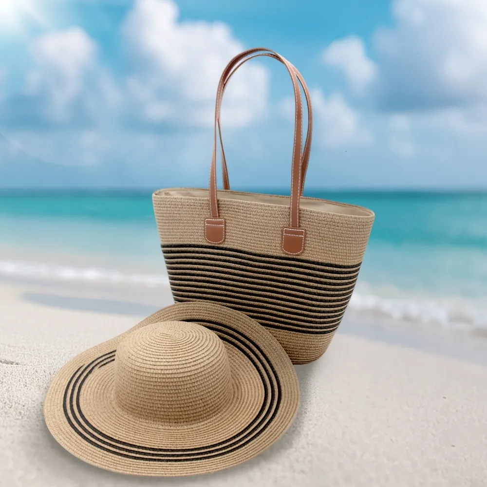 Brim Shoulder Straw Two Piece Set Large Capacity Braided  display picture 1