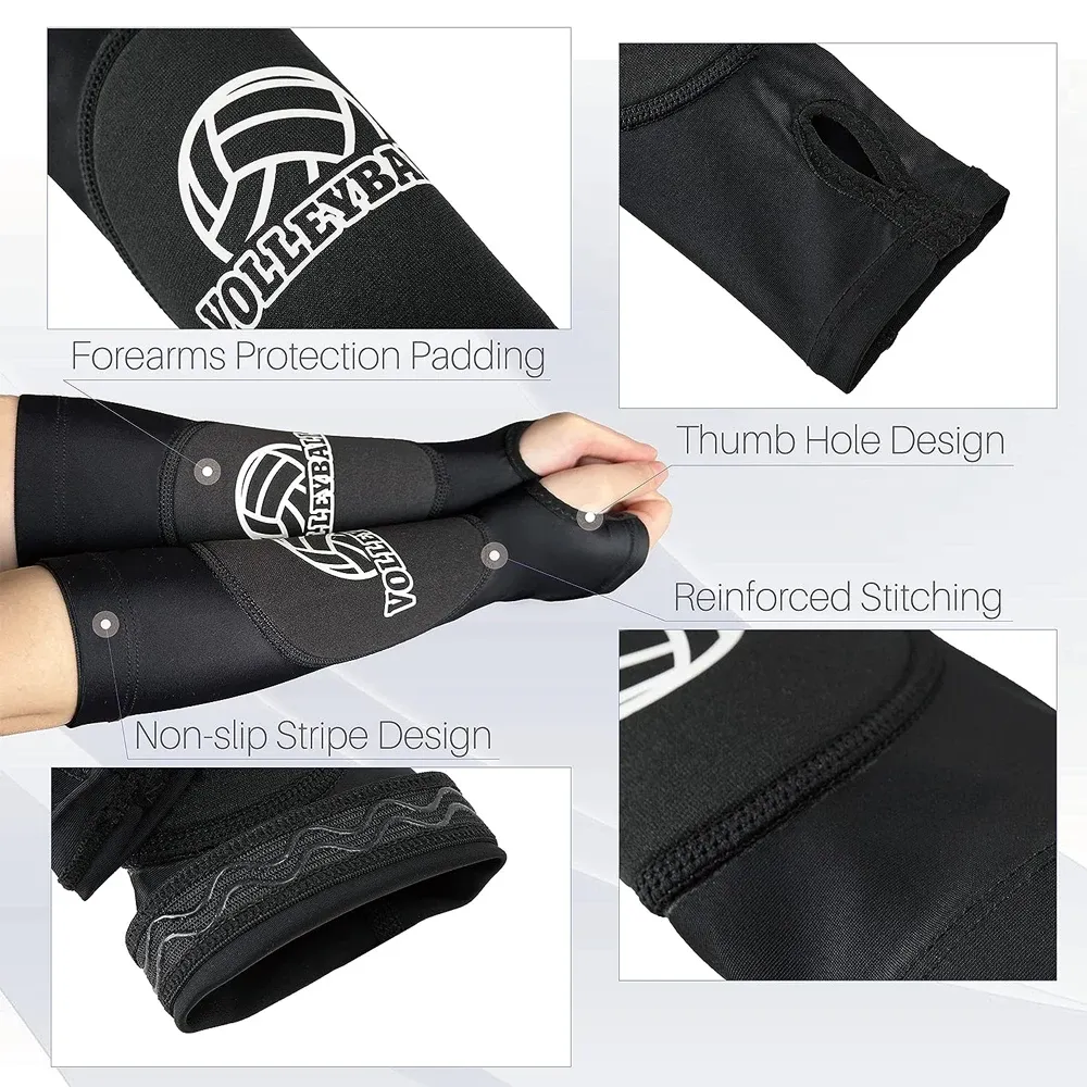 Baby Essentials 2 Pairs Volleyball Arm Sleeves With Foam Pads - Protection Forearm Sleeves With Thumb Hole For Men & Youth Tandem Elbow Pads Volleyball