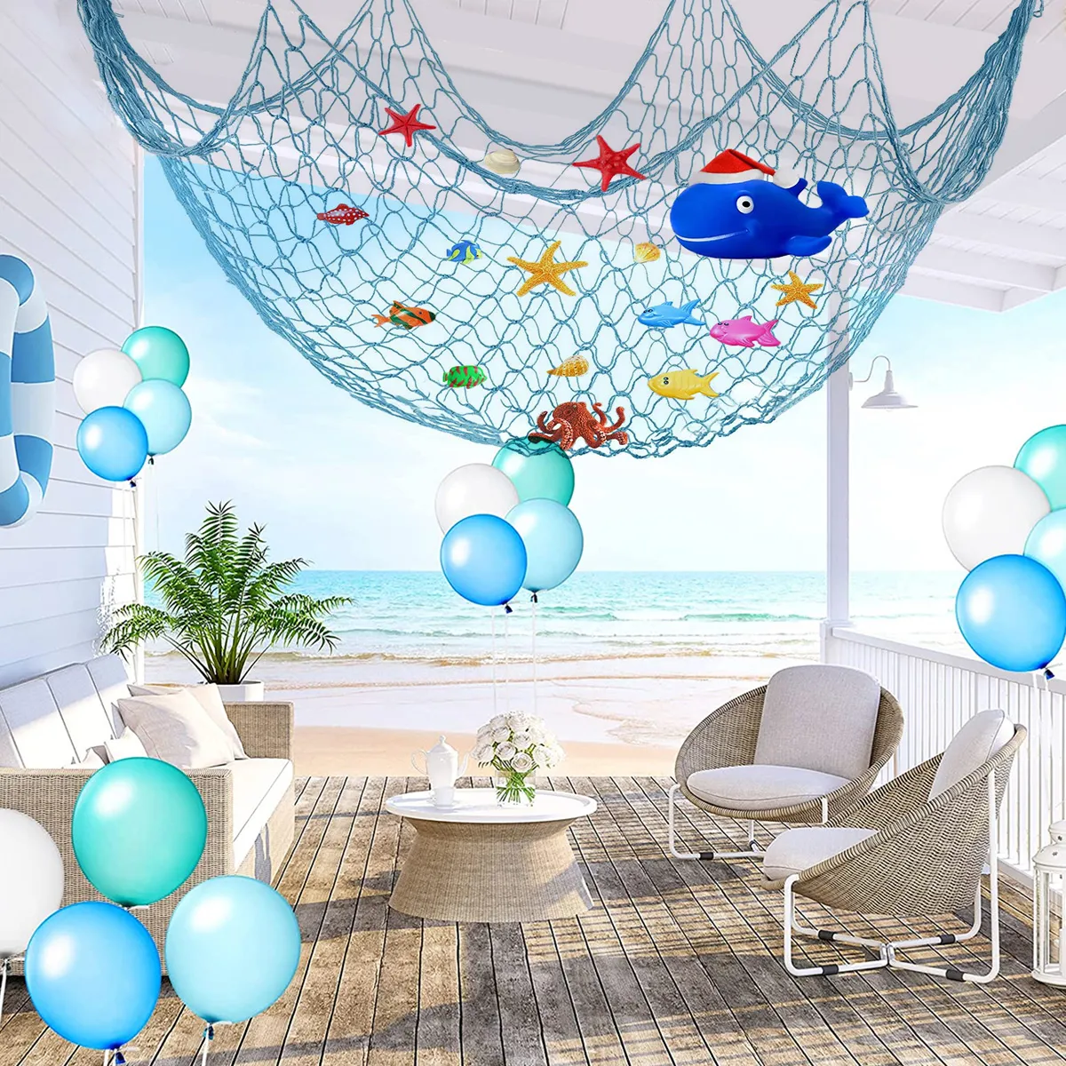 beach themed fishing net Ocean Themed Cotton Landing Net Decoration... From Dh911256299, $27.74
