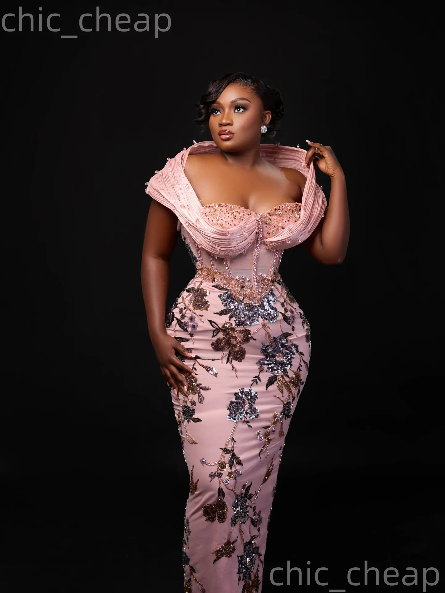 plus size pink sheath dress Women's Plus Size Solid Color Exaggerated Ruffled Sheath Dress