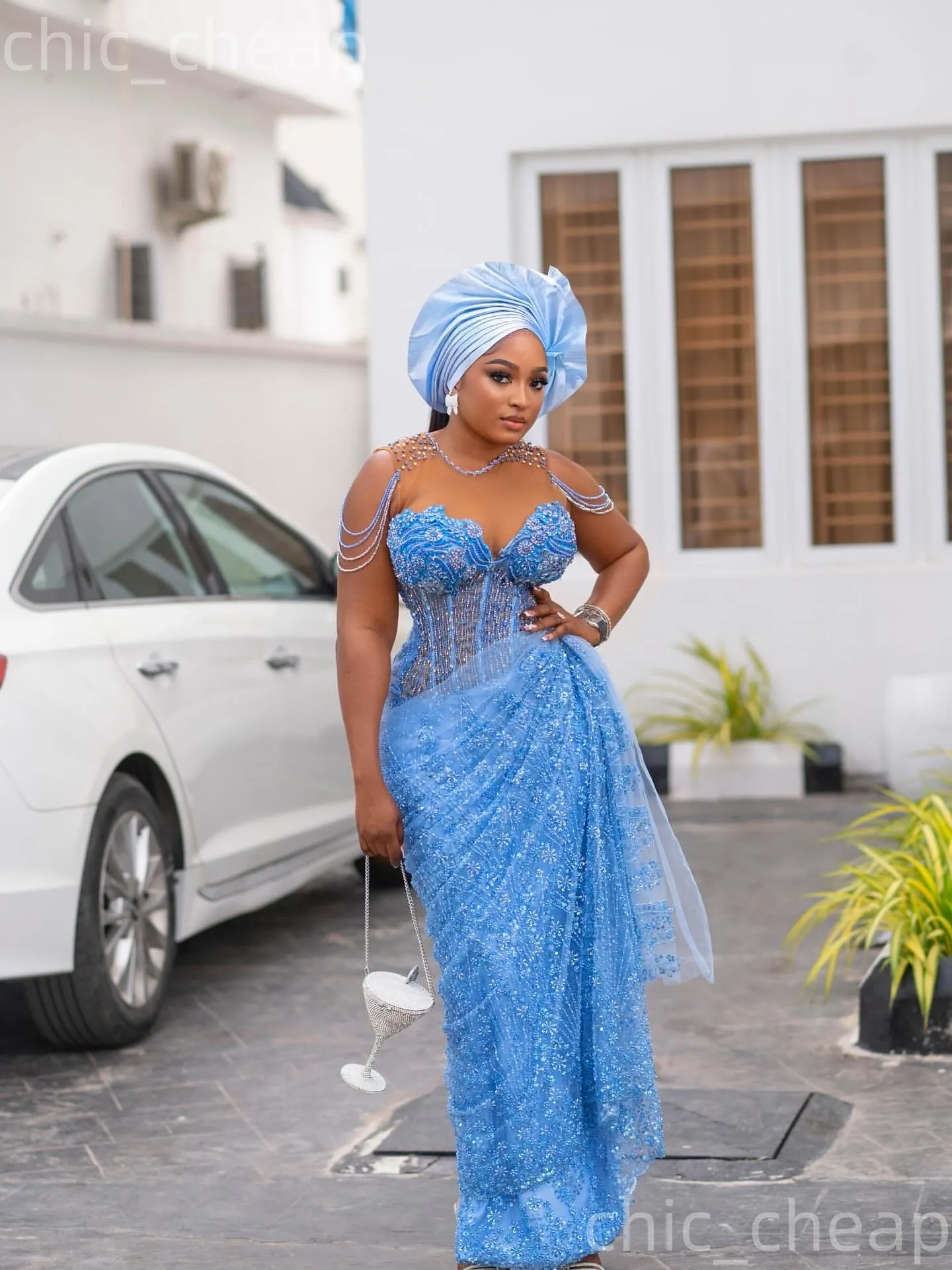 Aso Ebi Light Sky Blue Sheath Prom Dresses 2026 Sheer... From 228,34  |  DHgate