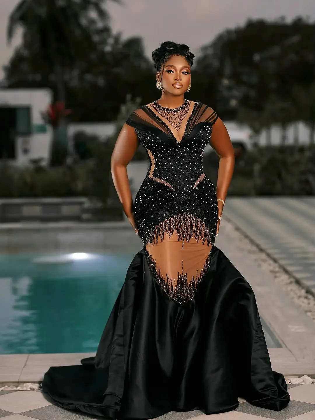 corset black tie dress Mermaid Strapless Corset Black Tie Dress With Slit main image 0
