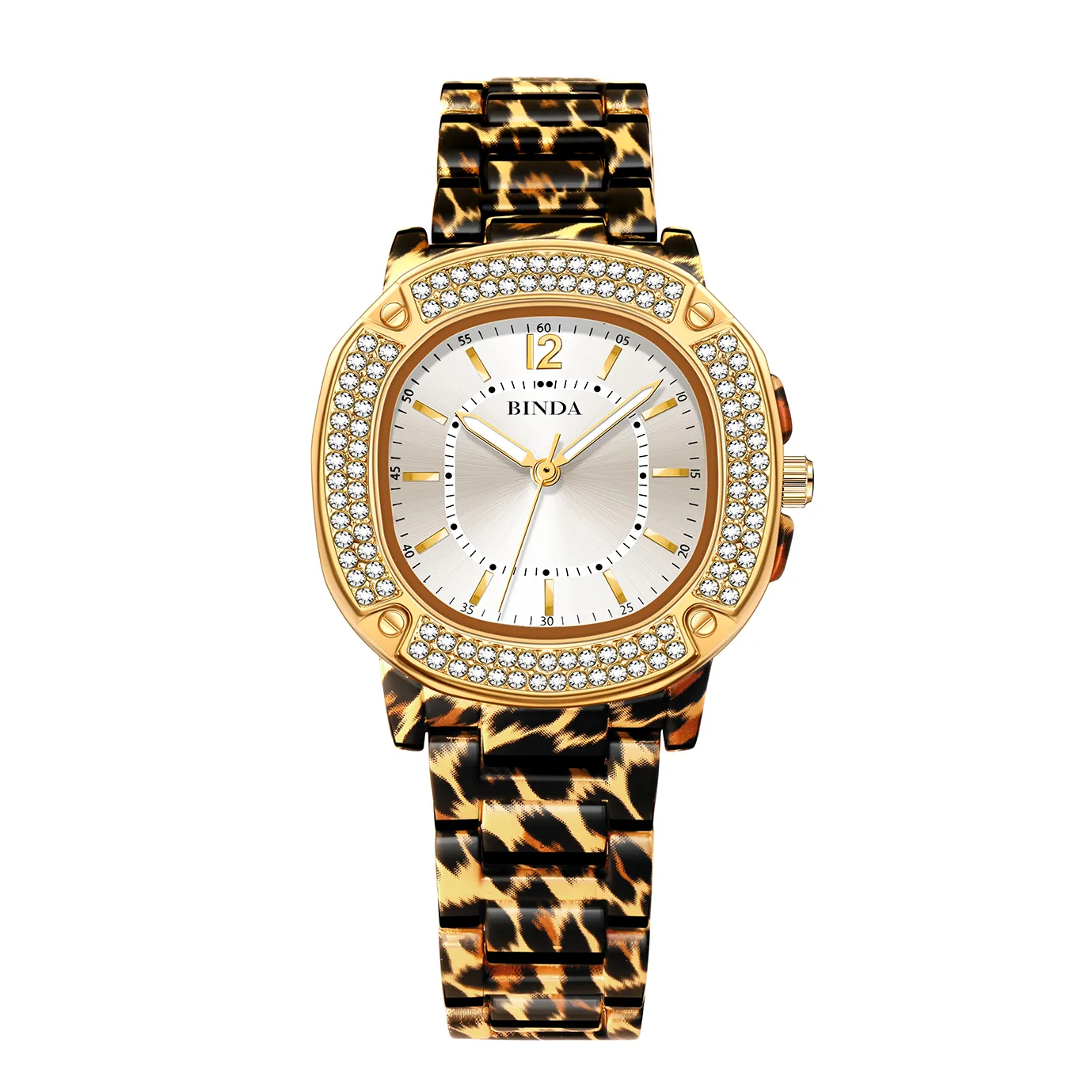 Women\'s Black Gold Analog Quartz Crystal Rhinestone Bezel Waterproof Wrist Watch Women main image 3