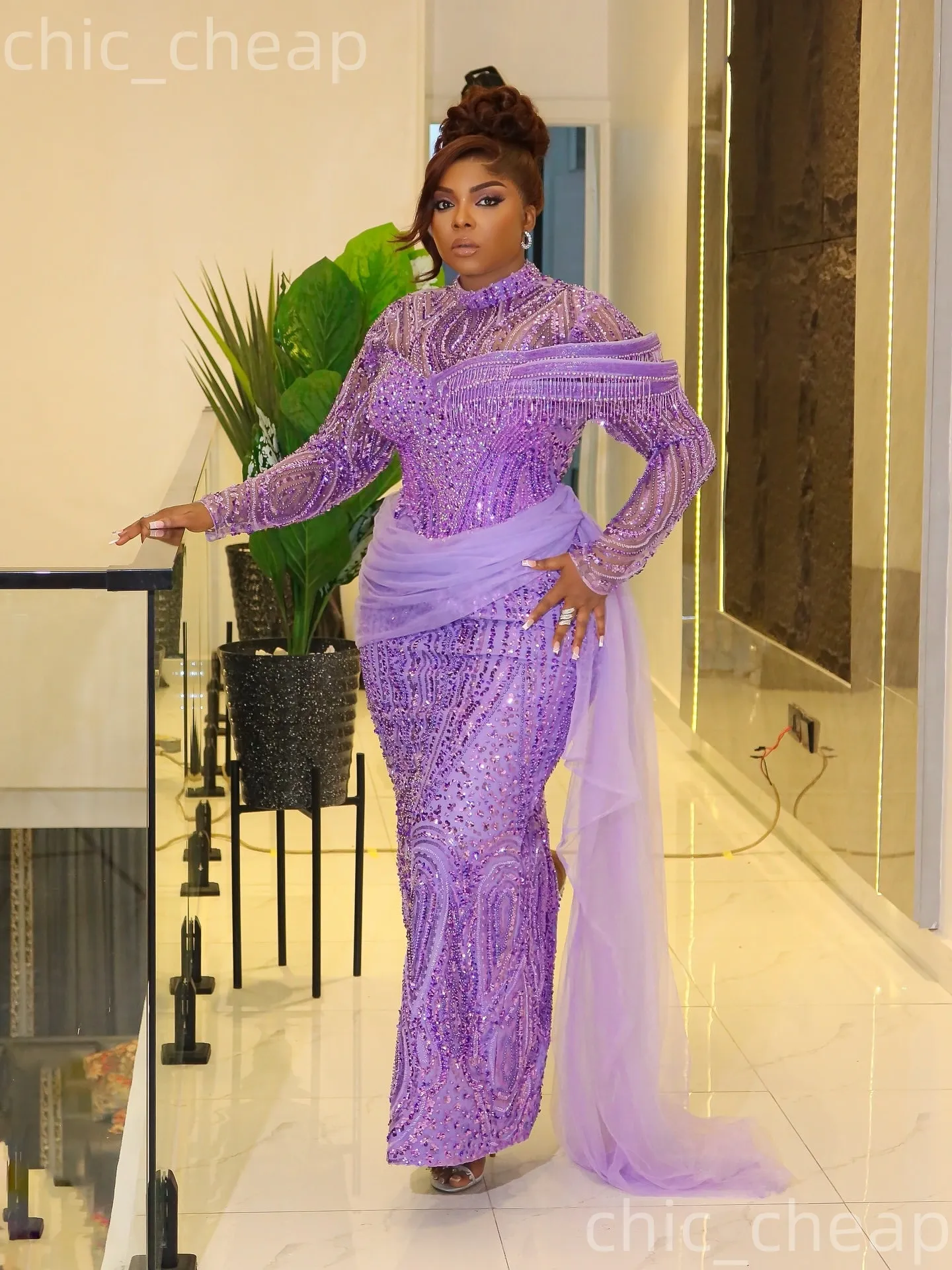 lilac engagement dress Glitter Lilac A-line Straps Long Wedding Guest Dress main image 1