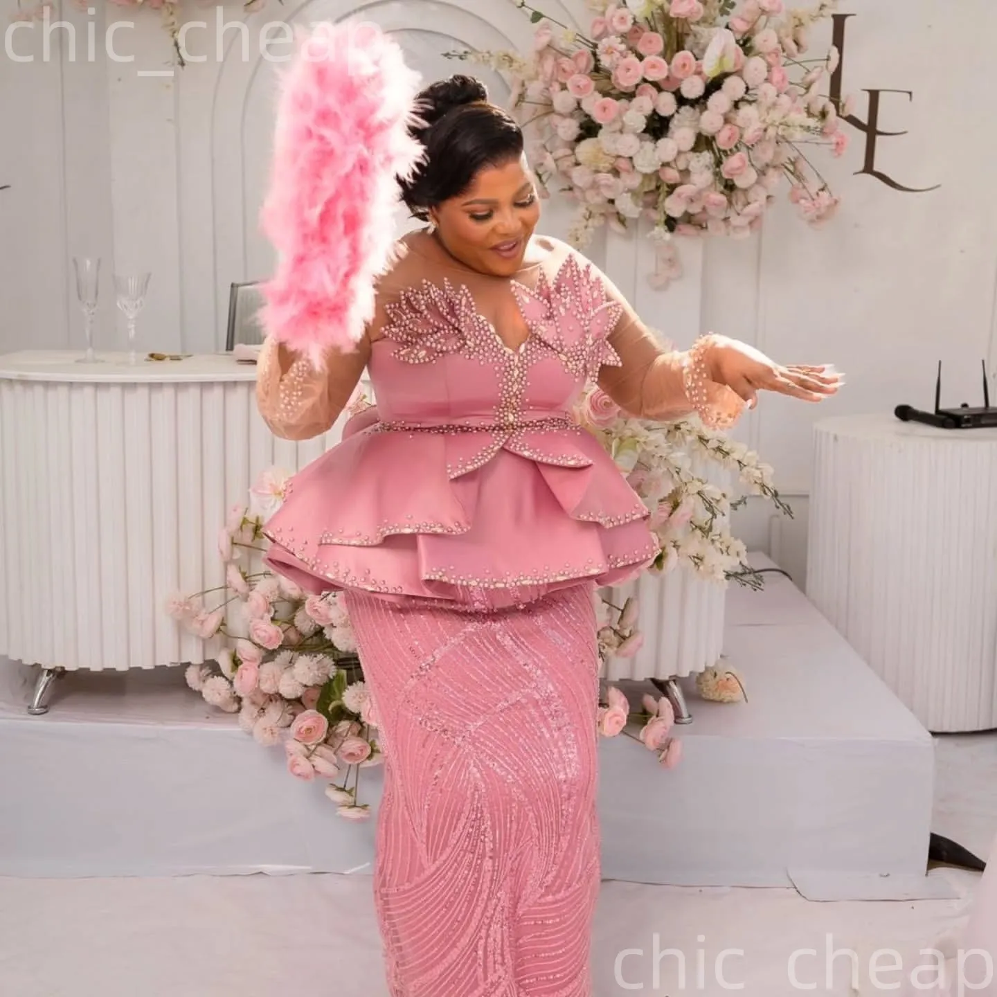 Vintage Pink Sheath Mother of the Bride Pink birthday dress with Floral Beading and Sequins - Perfect for Evening Parties, Weddings, and Birthdays -