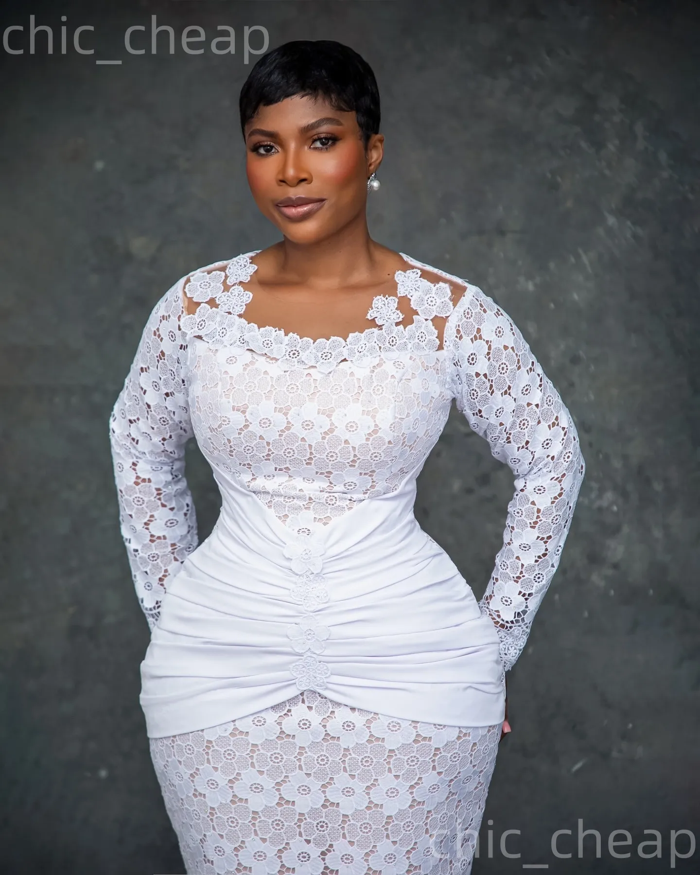 chinese dress ladies Ever-Pretty Flowy Glitter V-Neck Long Sleeve Twist Knot A-Line Midi Mother of The Bride Dress main image 0