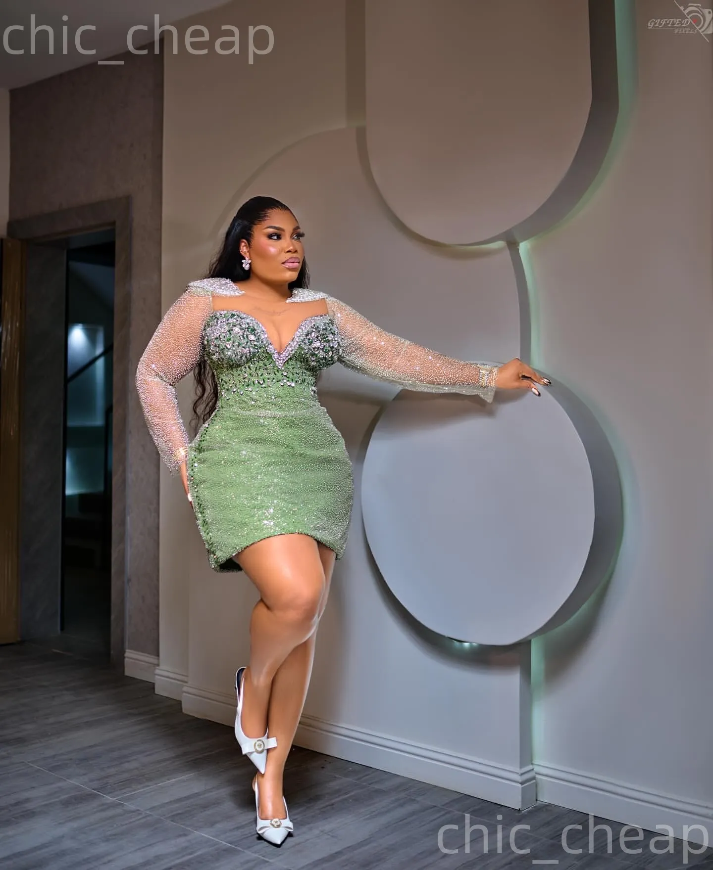 green emerald velvet dress Luxury Olive Green Beaded Mermaid Evening Dress with Detachable Overskirt LA73164A Olive Green / 14 main image 1