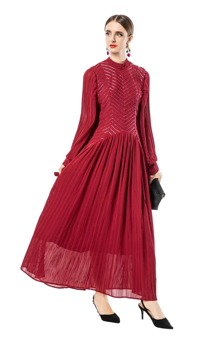 chinese dress ladies Pink and Navy Chevron Maxi Dress with 3/4 Sleeves main image 0