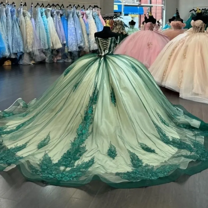 Green Quinceanera Dress with Applique Lace, Crystals, Beading, Corset, and  Tulle for Sweet 16 Birthday Party from Dhgate Quinceanera Dresses - price  304.21