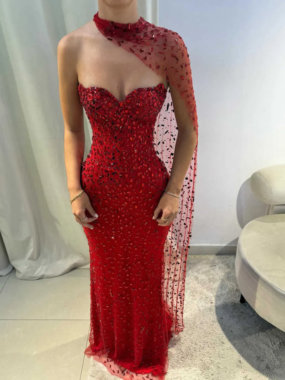bright red formal dress Faviana Ruched Lace-up Back Prom Dress 11235 main image 1
