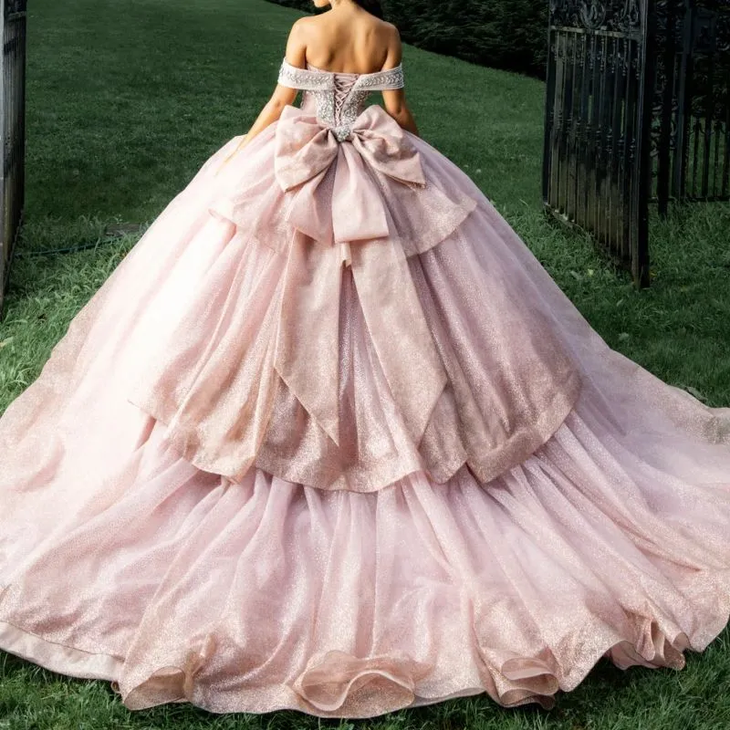 light pink sweet 16 dresses Classic Ball Gown Sweetheart Neck Off Shoulder Sleeveless Flower Lace Appliques Baby Tulle Princess Prom Party Gown Quinceanera Dress For Normal time Blush Pink Puffy Sweet 16