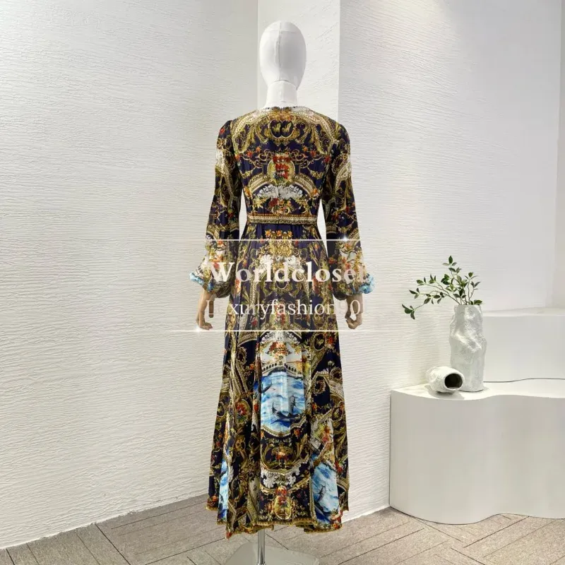 Brand Black Gold Floral Print Long Sleeve Midi Dress Squared Collar Pleat  Design For Womens Party Wear From Men_essentials, $236.69 In Bulk |  DHgate.Com