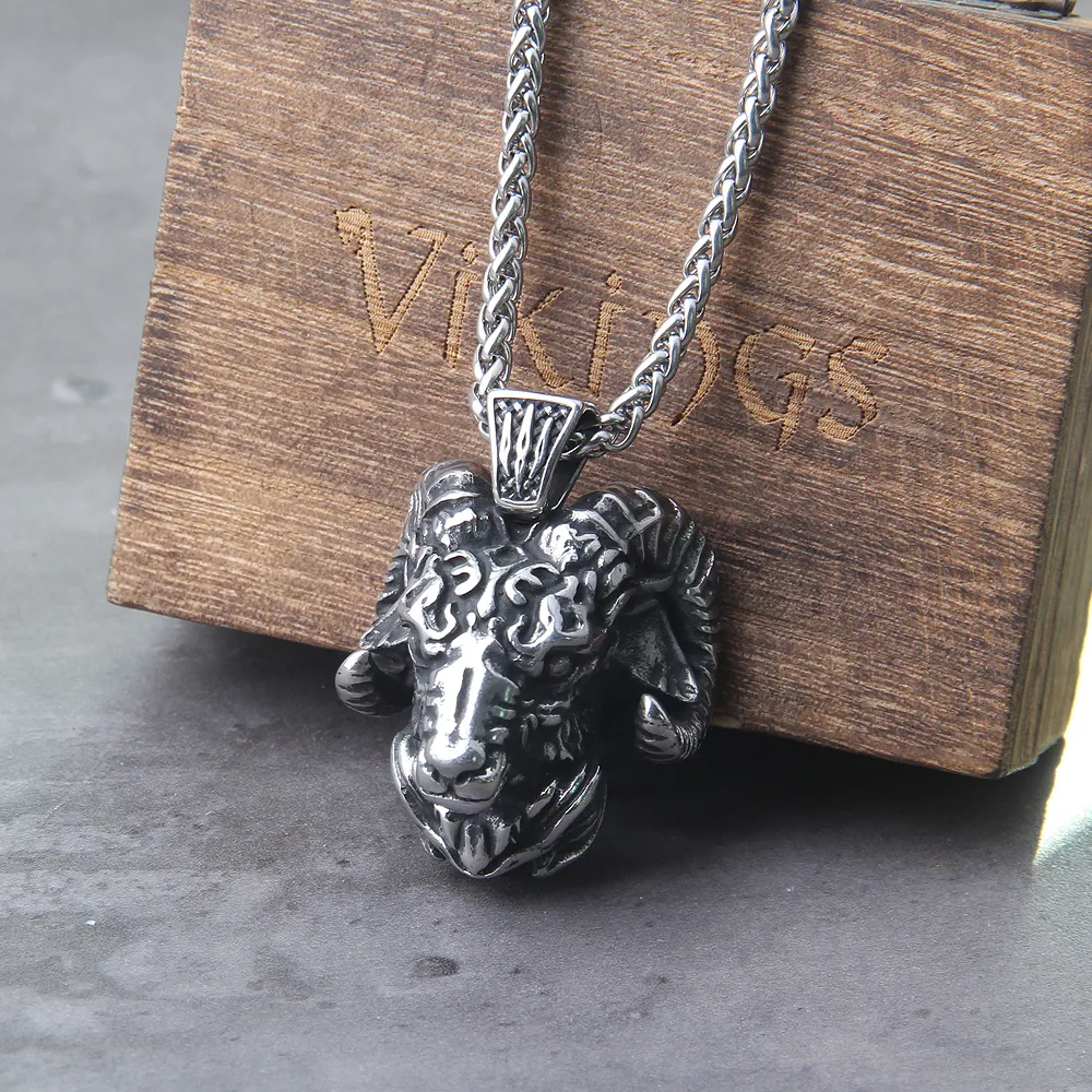 Stainless Steel Angel Satan Goat Head Demon Eye Pendant Necklace